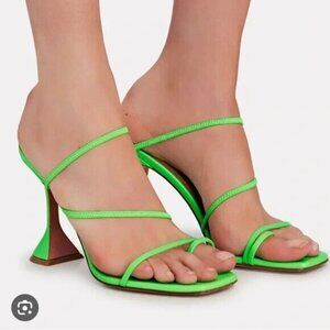 Amina Muaddi Naima Green Strappy Leather Heel Sandals $900, Size 37.5 | 7.5